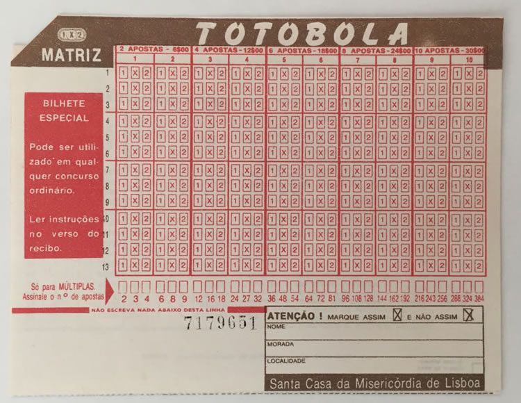 Bilhete especial do Totobola (anos 70-80)