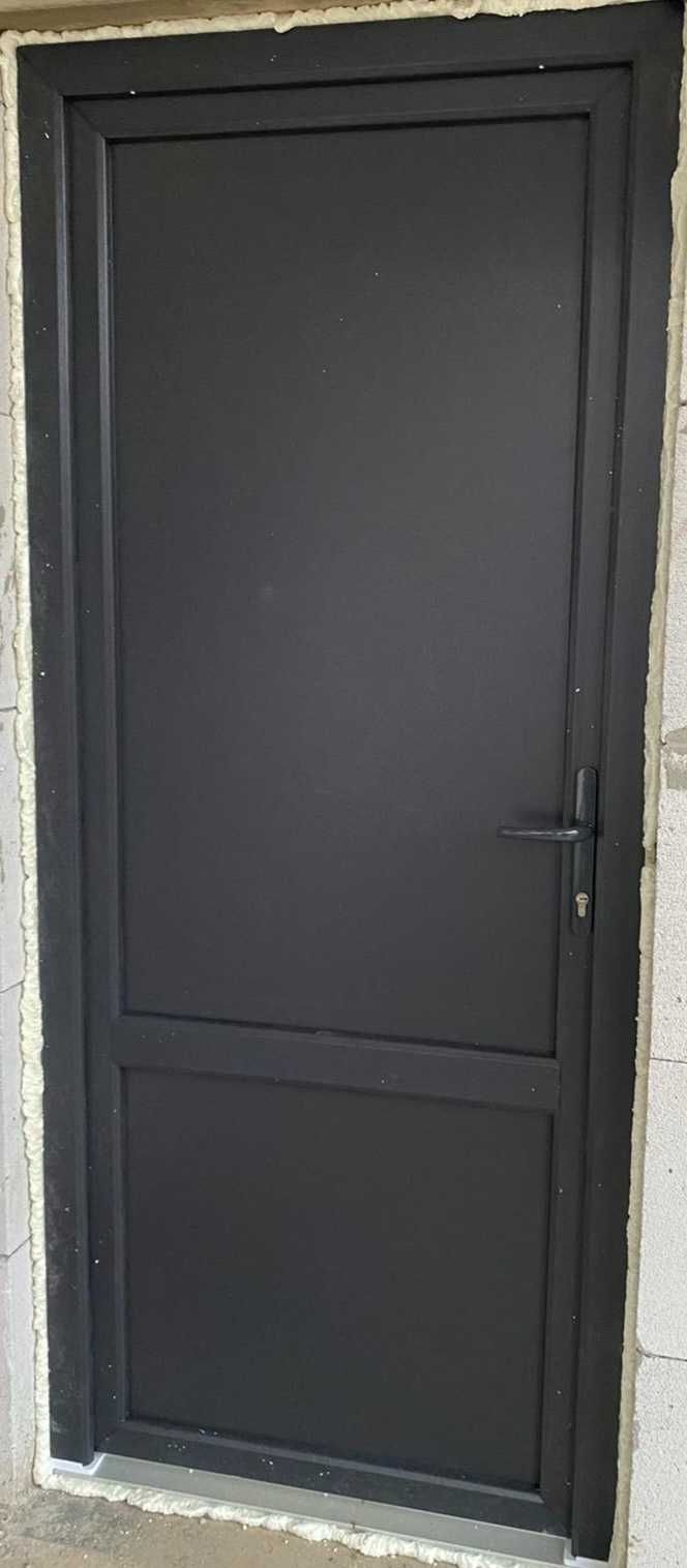 Двері металопластикові двостворчасті, двери полуторні Антрацит