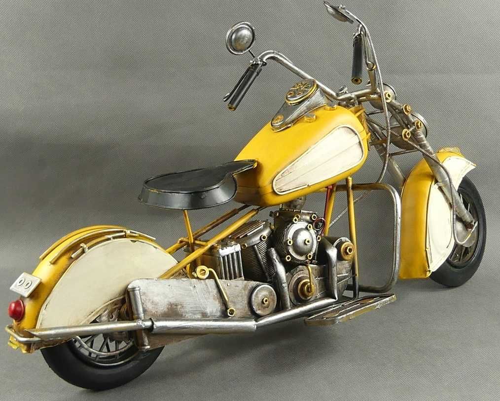 MEGA Metalowy żółty MOTOR retro pojazd 58 cm motocykl