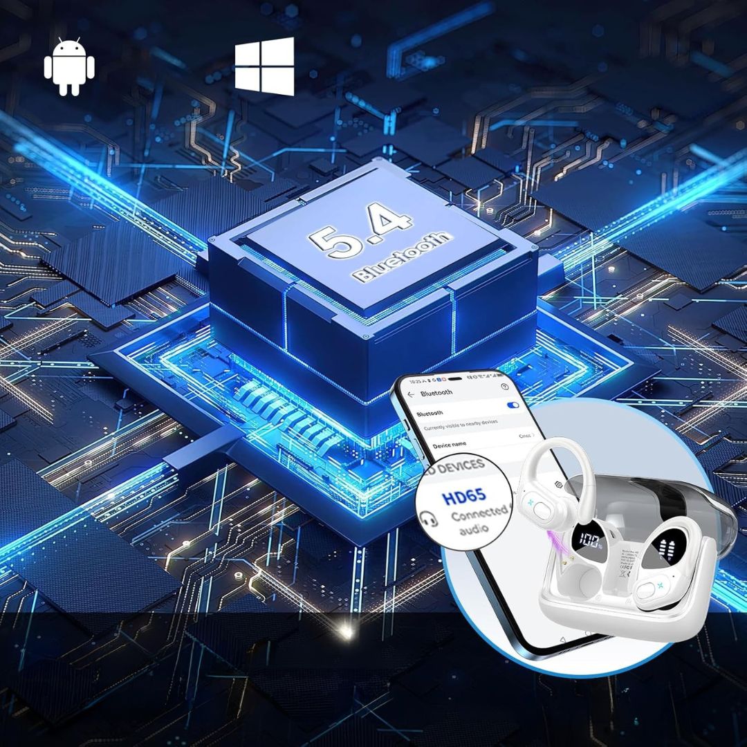 Wodoodporne Słuchawki Bezprzewodowe  Sport Bluetooth 5.4 75h białe