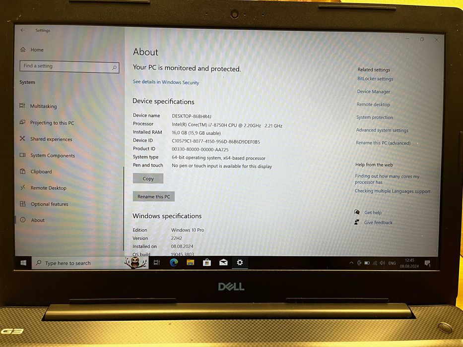 Ноутбук Dell G3 3579 i7-8750H/16GB/256GB/GTX 1050 Ti