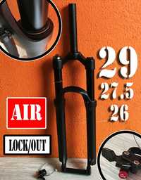 Вилка велосипедна алюмініиєва AIR воздушная повітряна+LOCK OUT 27.5/29