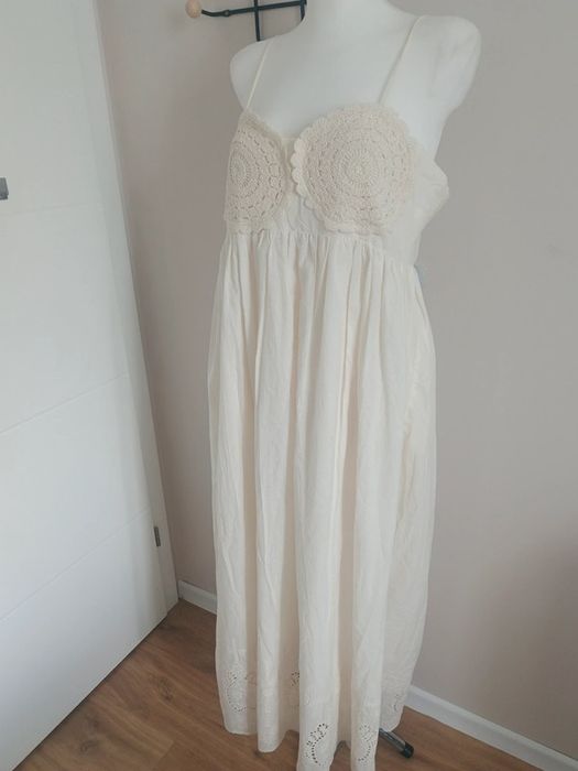 Sukienka koronkowa długa maxi boho zwiewna wyszywana bawełniana