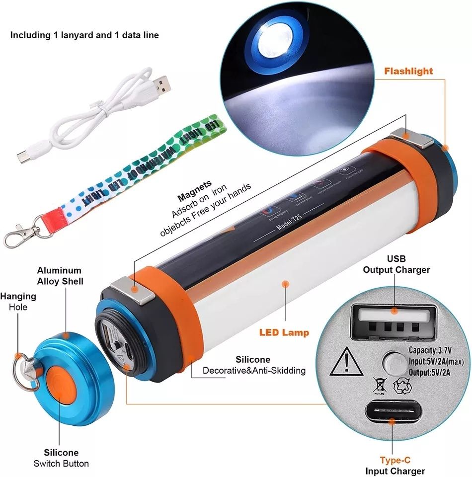 Портативна LED лампа модель Т-15/T-25, кемпінговий ліхтар + паве