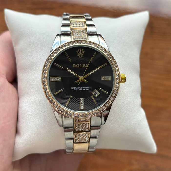 Жіночий годинник Rolex на браслеті комбінованого кольору з датою