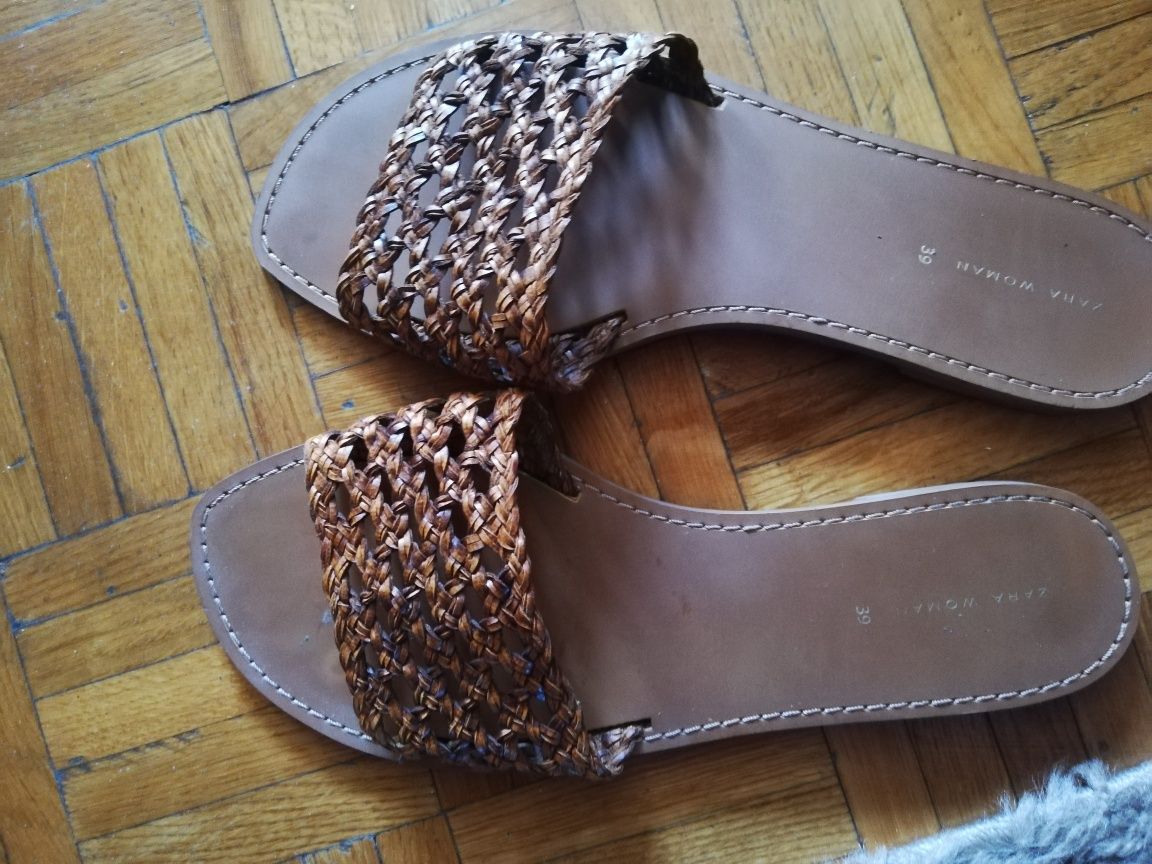 Zara klapki 39 kolor brąz rudy