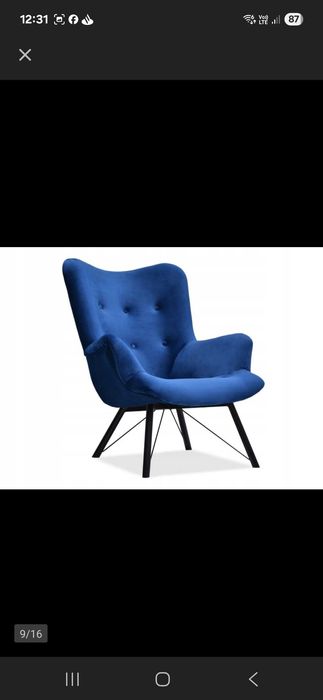 Fotel pikowany uszak welurowy