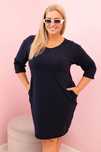 Sukienka Damska Plus Size Granatowa Bawełna Rękaw 3/4 L–4XL