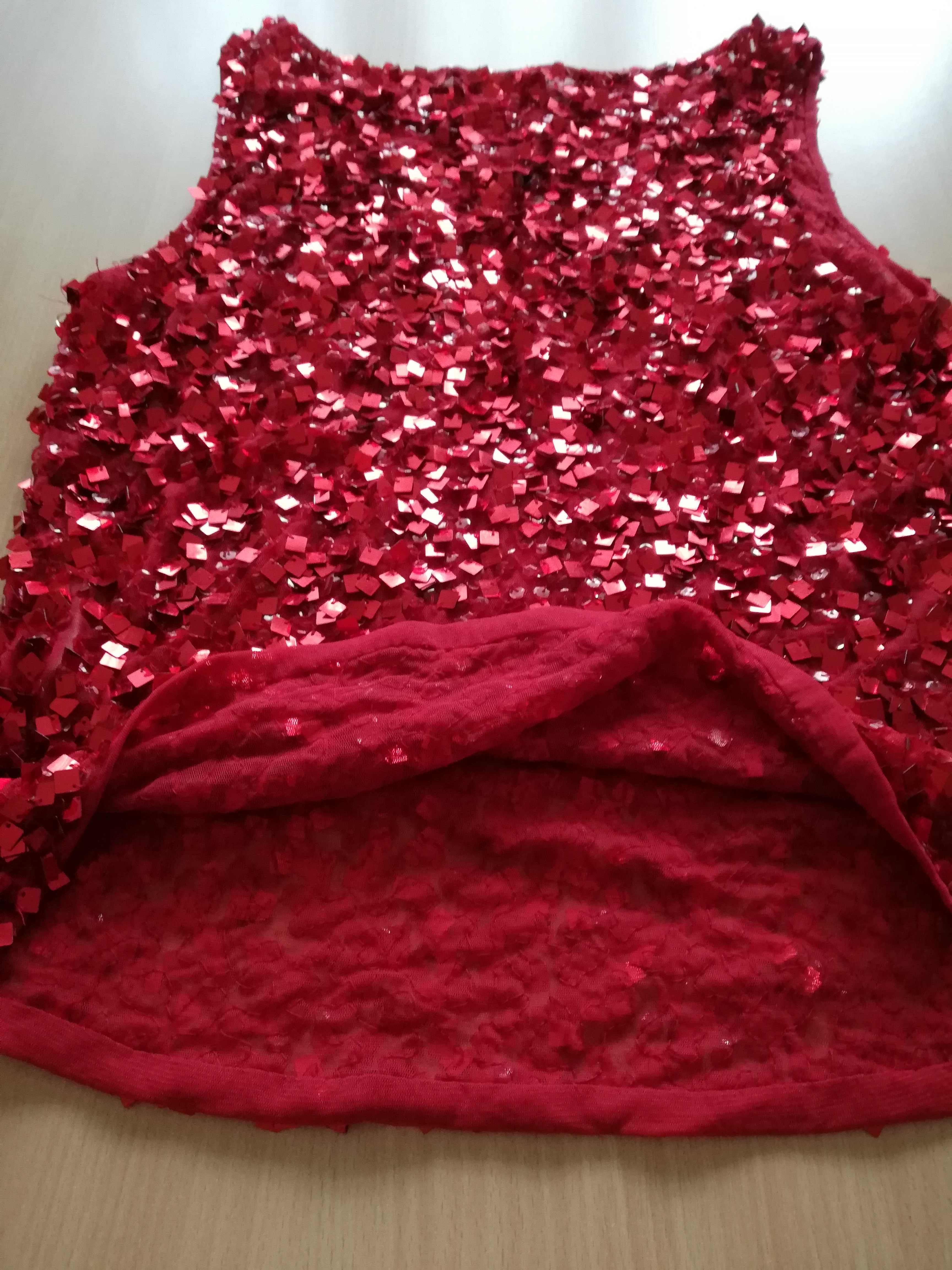 Vera Mont czerwona zdobiona cekinami bluzka bez rękawów 34