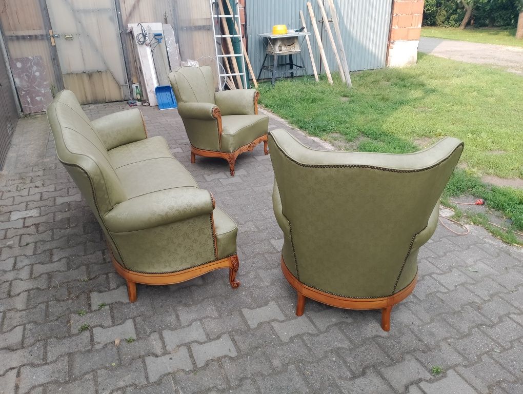 Stylowy wypoczynek ludwik 3+1+1 w dębowym stelażu