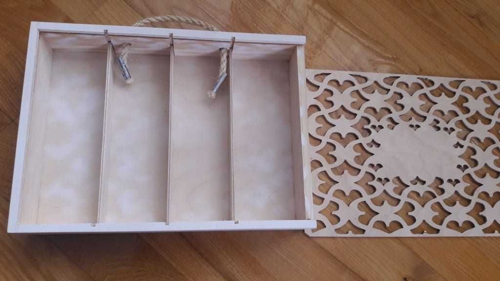 Skrzynka ażurowa pudełko drewniane Saska sznurek szkatułka