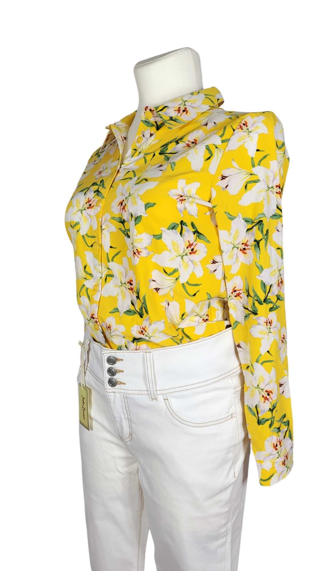 Żółta bluzka damska koszulowa 42,XL Belladonna wzór kwiaty