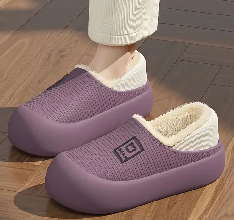 Buty damskie klapki fioletowe ocieplane kapcie 40-41