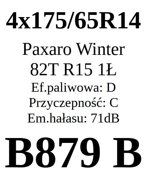 4x 175/65R14 Paxaro Winter 6,59mm D/C/71dB