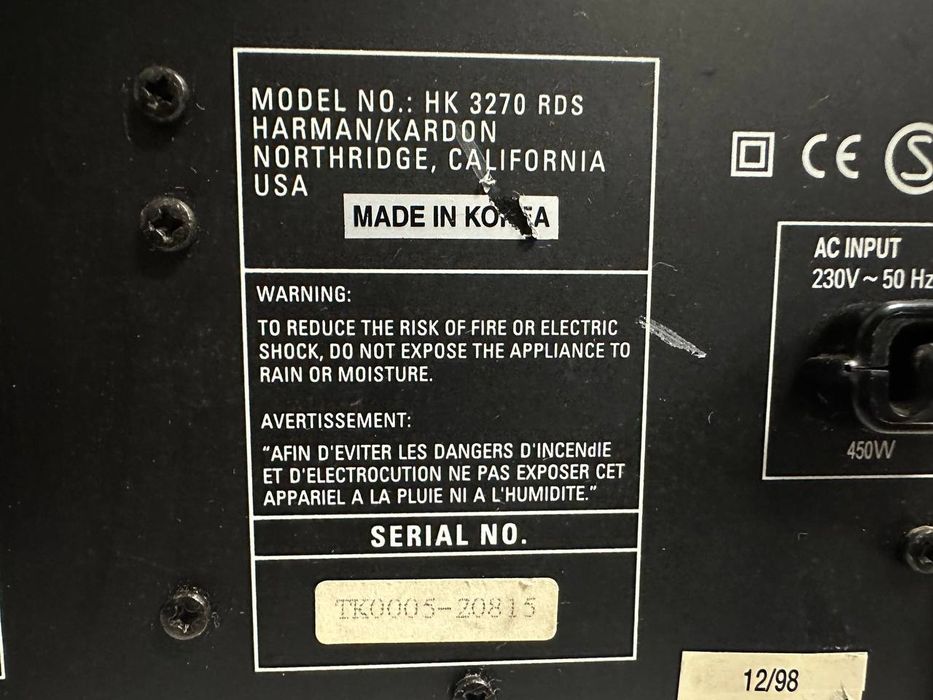 Amplituner Stereo Harman/Kardon HK 3270, 180 Watt/ kanal