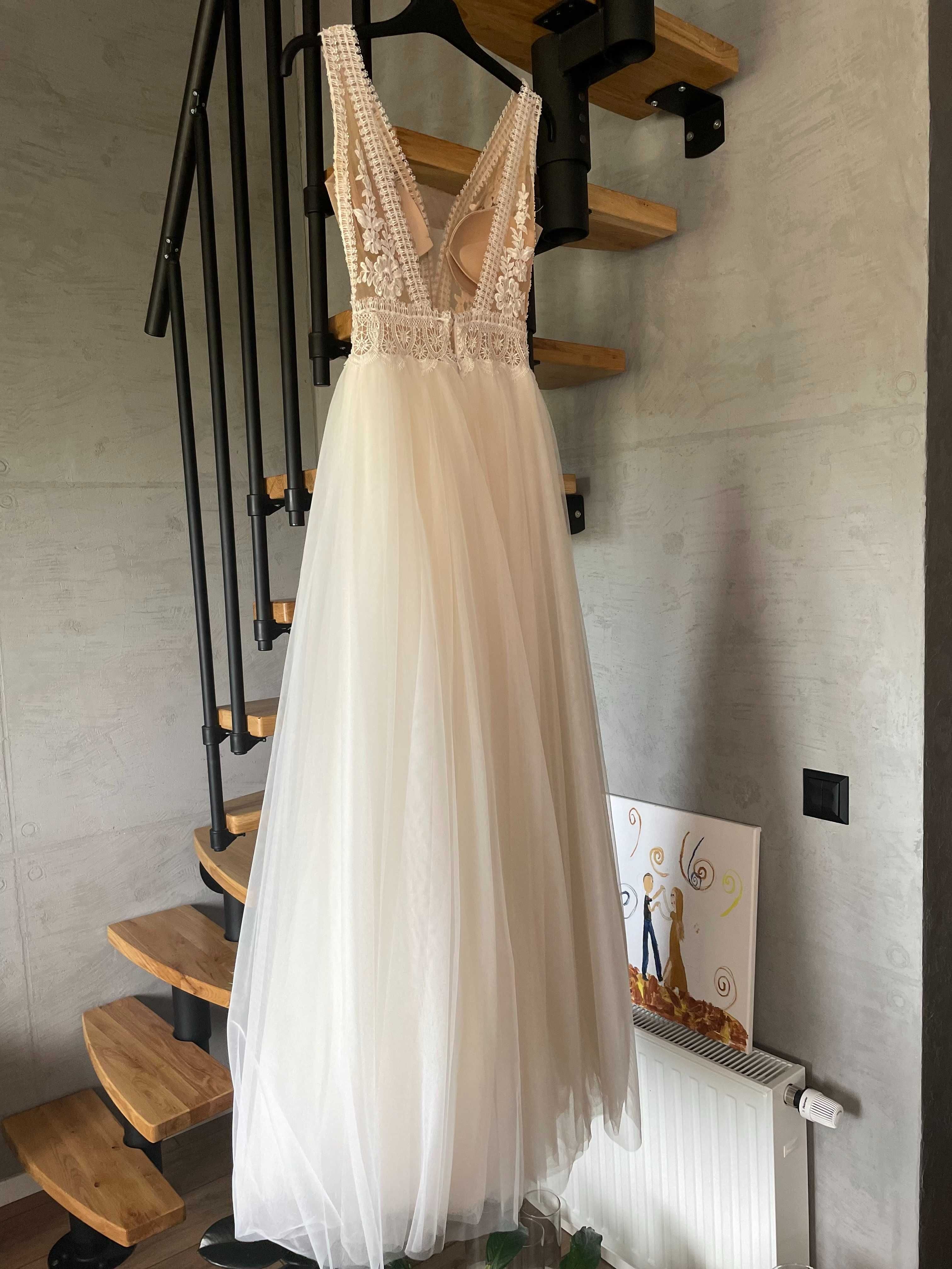 Suknia Ślubna Elizabeth rozmiar S/36 BOHO, RUSTYKALNA