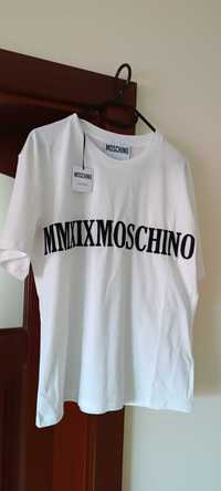 (roz. S) MOSCHINO Biały T-shirt MMXIX MOSCHINO white koszulka z haftem