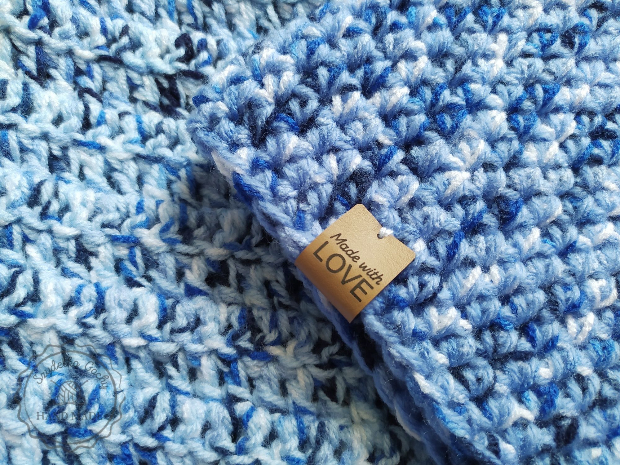 Komplet czapka smerfetka boho z kominem na szydełku Handmade
