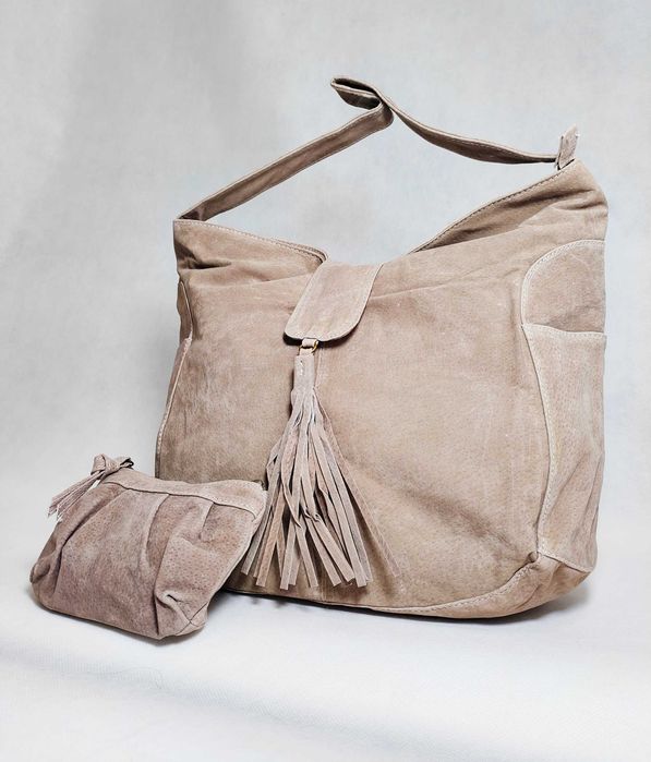 LA REDOUTE Torebka skórzana taupe shopper z kosmetyczką  TB0003