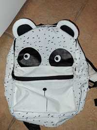 Plecak panda dla przedszkolaka biały czarny. Kieszonki, uszka.