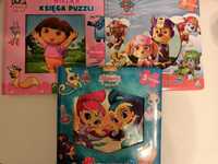 Książki z puzzlami Psi Patrol, Dora, Shimmer i Shine- 3 sztuki