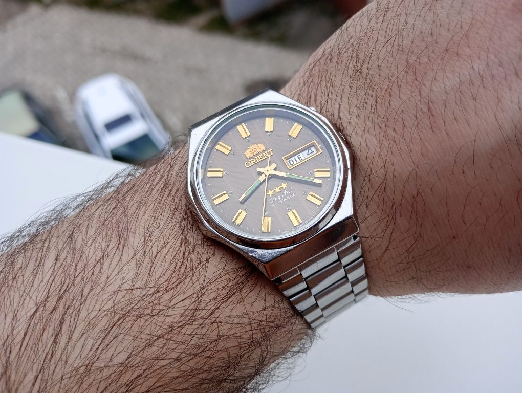 Piękny brunatny zegarek orient crystal lata 80 ni seiko citizen tissot