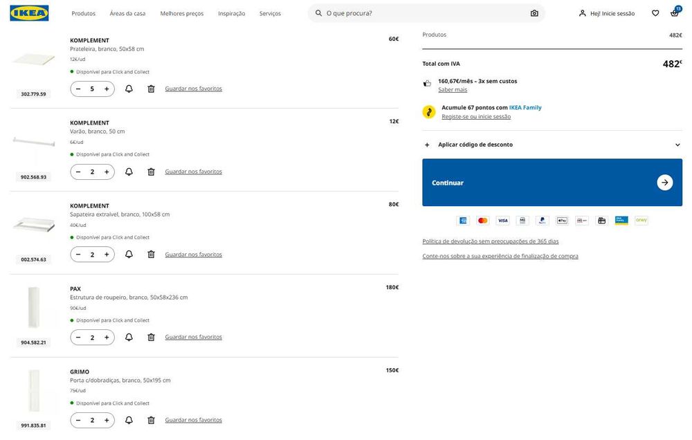 2 Roupeiros IKEA PAX -50×58×236cm+portas+sapateiras+varões+prateleiras