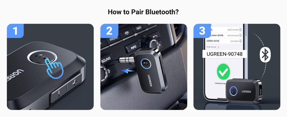 Bluetooth-адаптер Ugreen Bluetooth 5.3 приемник адаптер 3.5мм Black