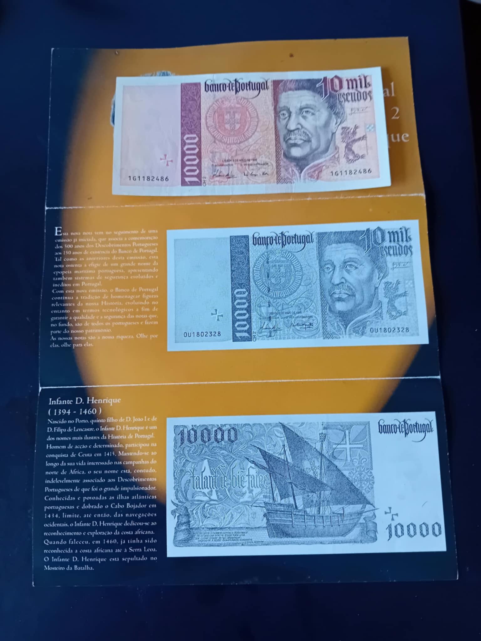 Nota com folheto de comecao 10000 escudo belo estado nomismatica