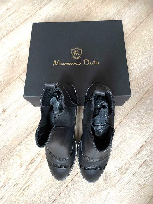 Botki Massimo Dutti czarne skóra chelsea komplet pudełko worek 299zł