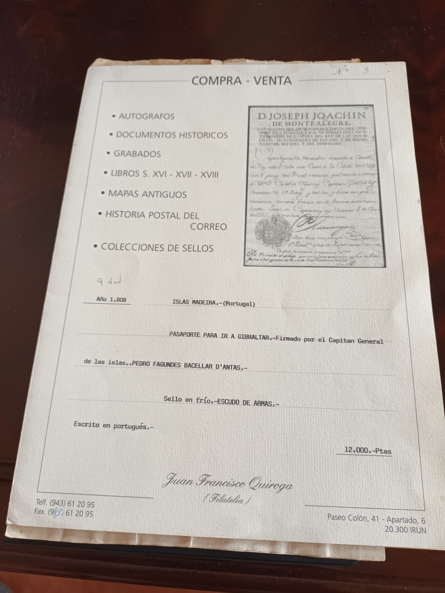 Documento Antigo, Passaporte 1808