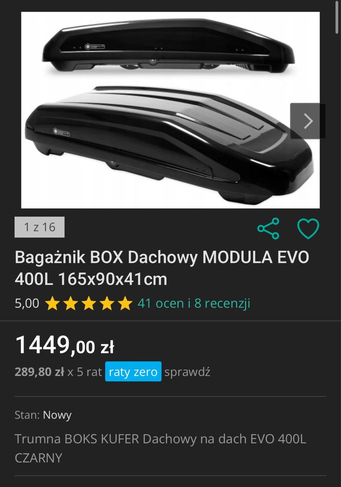 Bagażnik BOX Dachowy MODULA EVO 400L 165x90x41cm