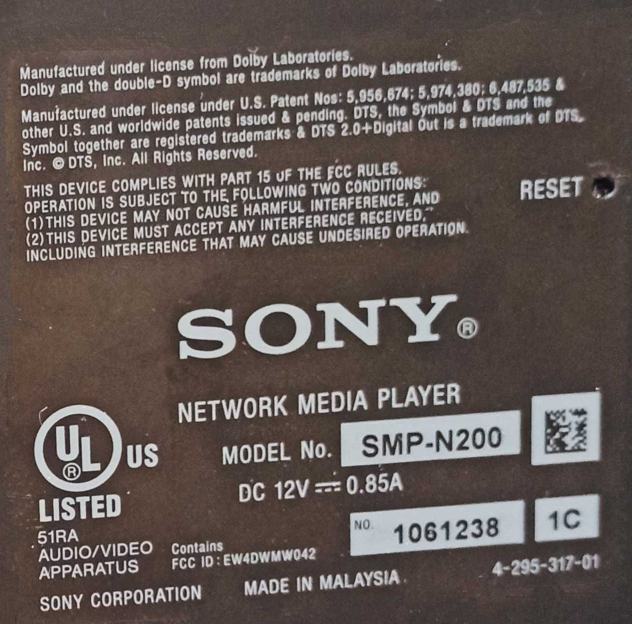 Sony Streaming Network Media Player SMP-N200. Odtwarzacz multimedialny
