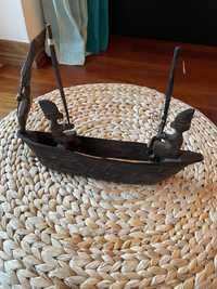 Escultura madeira africana barco e pescadores