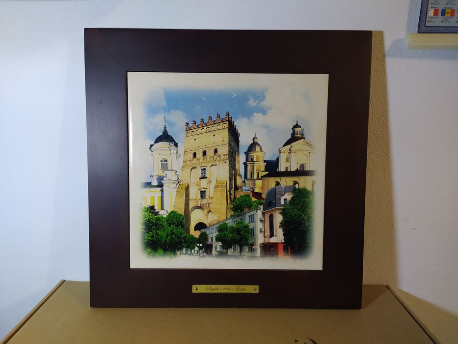 Картина кераміка дерево Луцьк 28х28 см