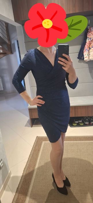 Sukienka błyszcząca granatowa 40 /42 andrzejkowa