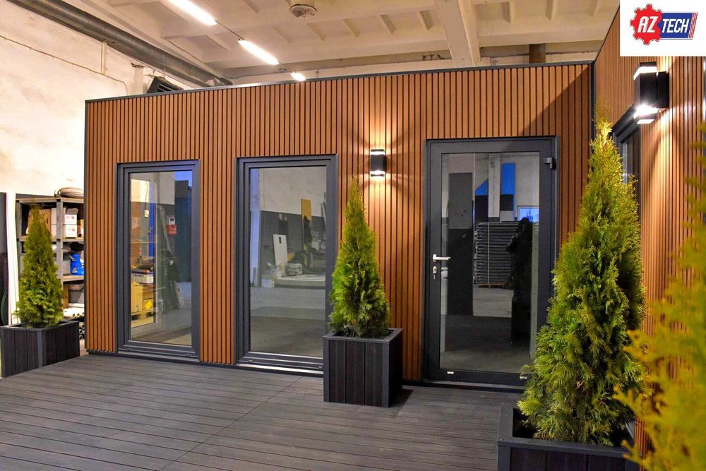 Kontener biurowy w kształcie litery "L" z montażem i transportem