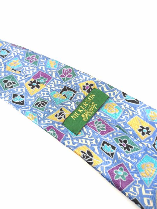 Nickerson niebieski jedwabny krawat w kwiaty ap05