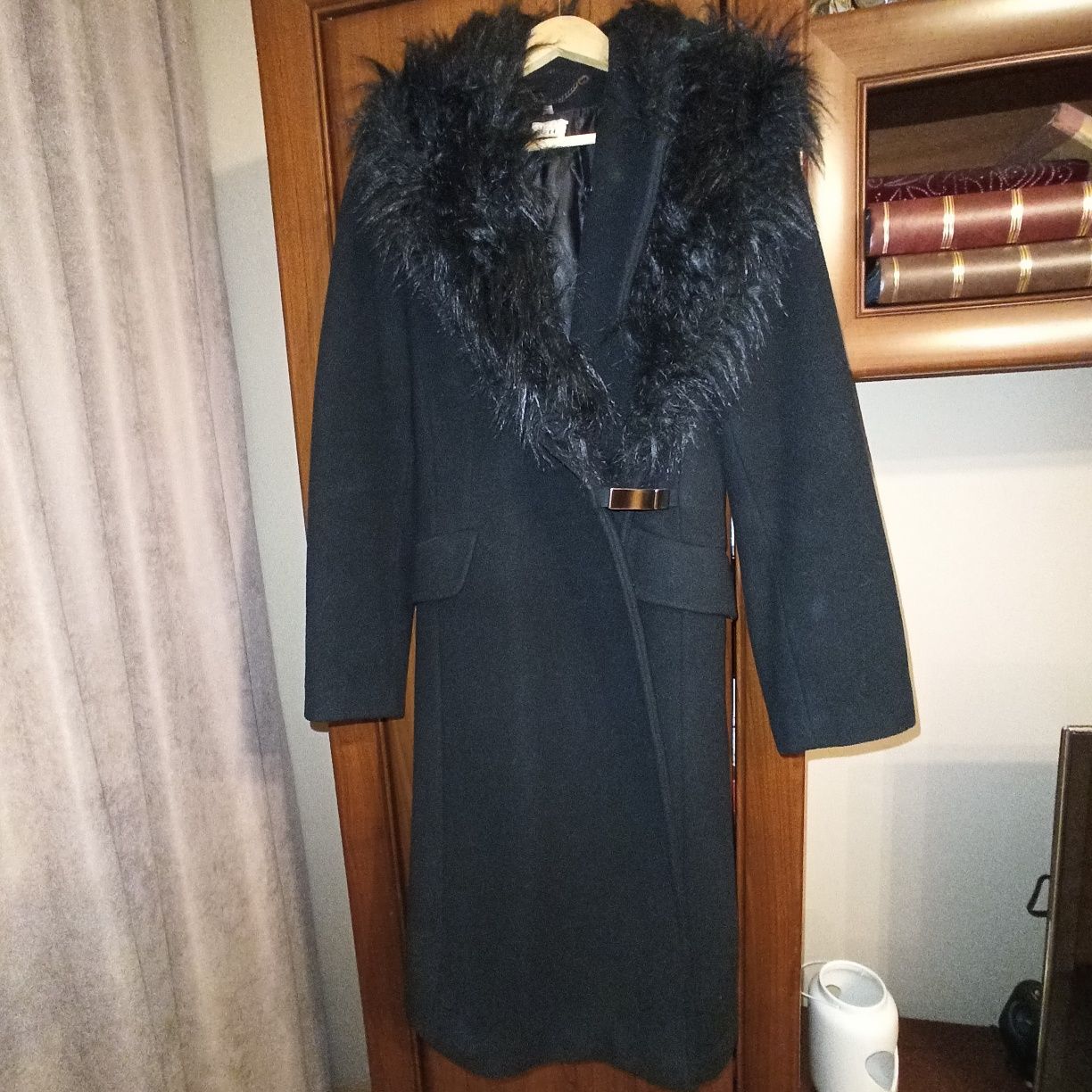 ciepły płaszcz zimowy damski - wełna, rozmiar 36
