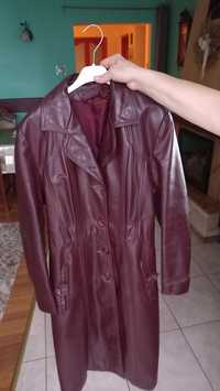 Płaszcz damski skórzany bordowy rozmiar 40-42