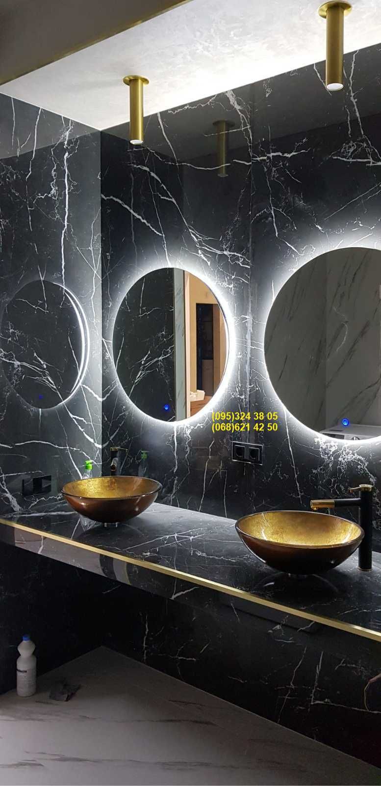 Влагостойкое зеркало с Led подсветкой в ванную комнату 70х60см
