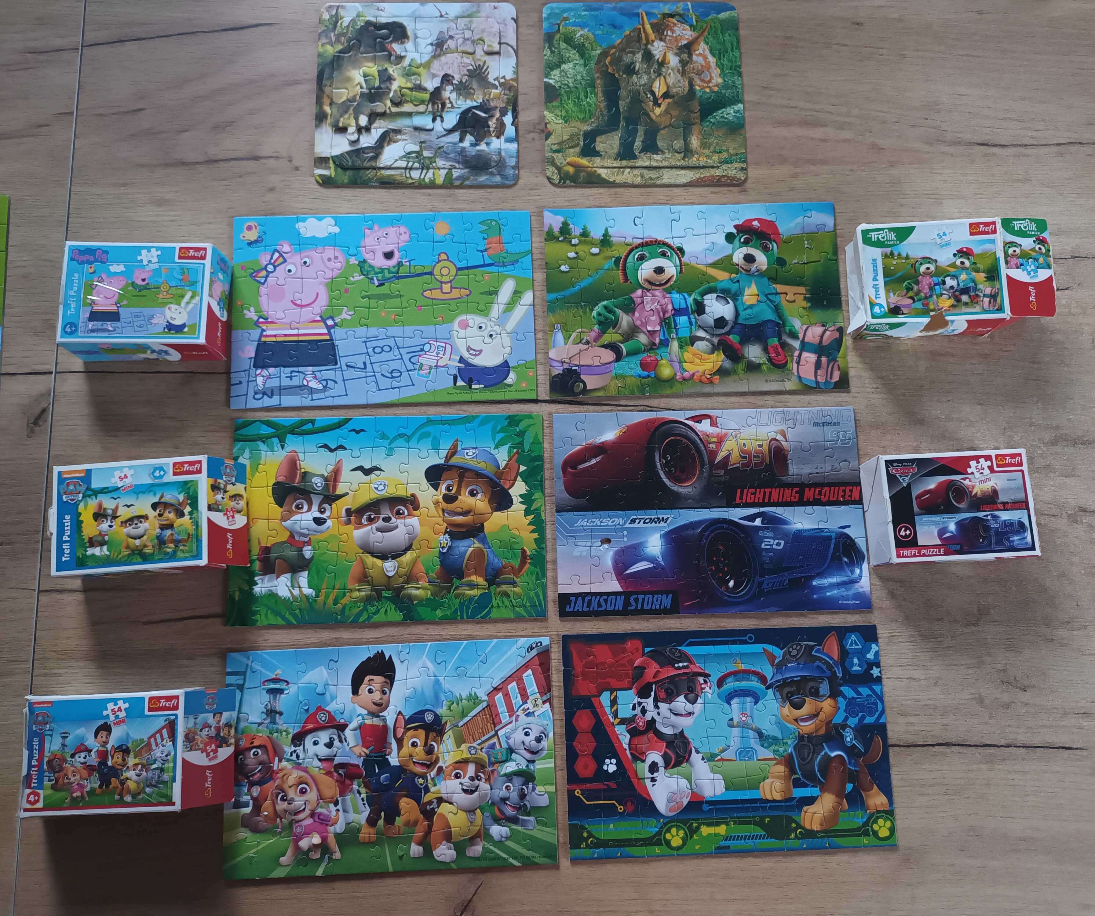 8 zestawów puzzle MINI Trefl Psi Patrol, Peppa, Auta