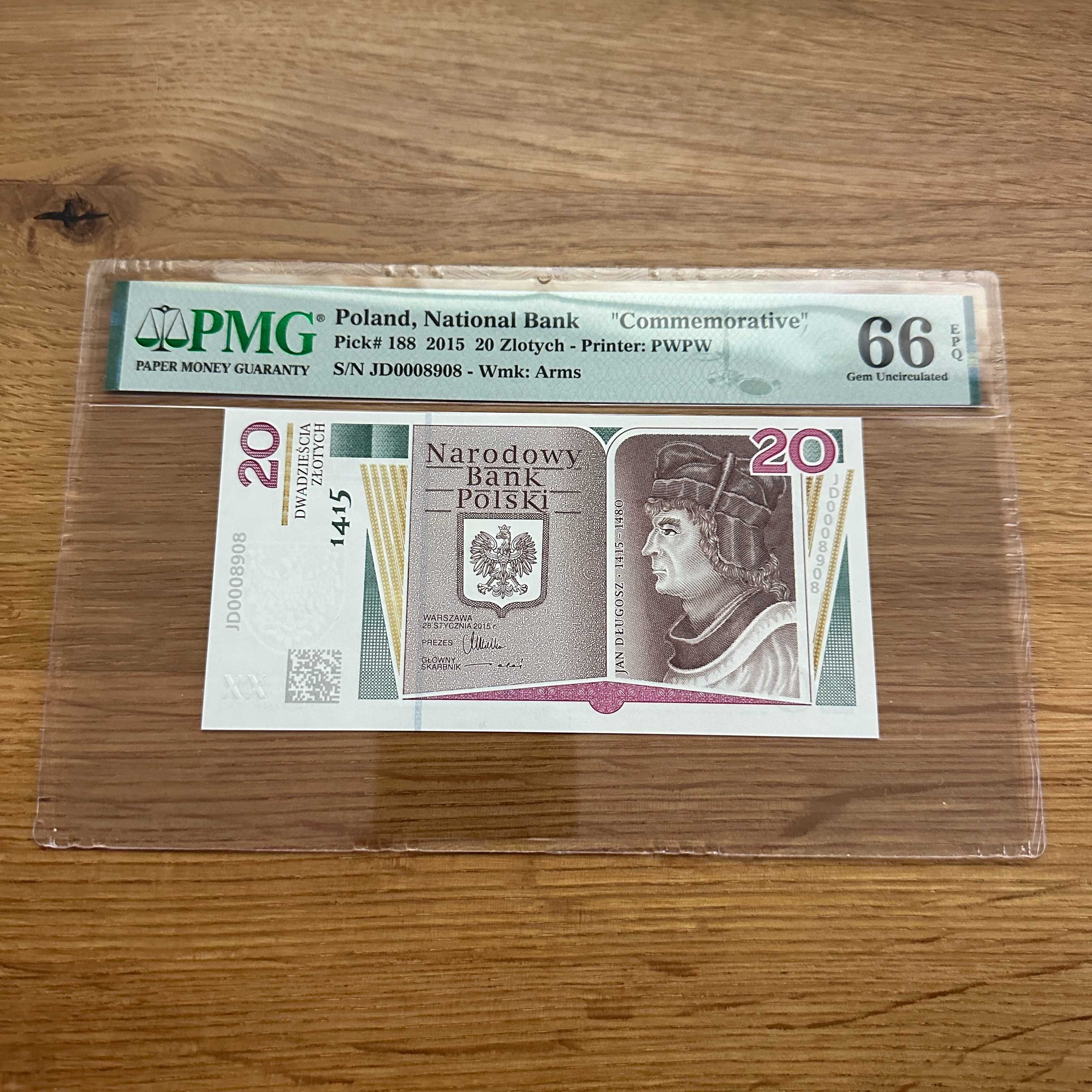 20zł Długosz nr.8908 PMG66 EPQ banknot kolekcjonerski