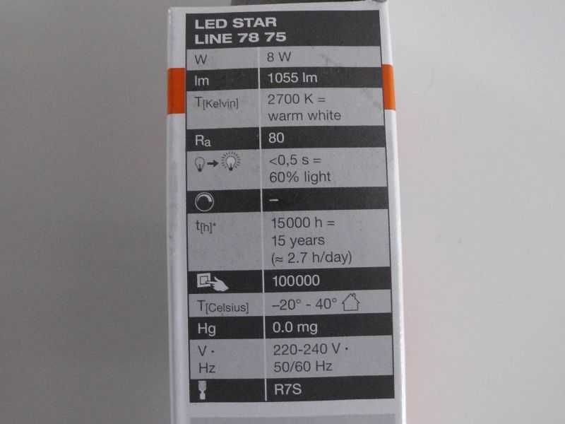 Żarówka LED Osram Star Line R7s 8W 2700K 1055 lm
