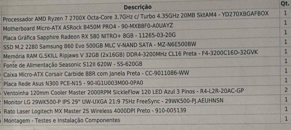 PC Desktop AMD Ryzen 7 2700X - Radeon RX580 Nitro 8GB - 32GB RAM DDR4