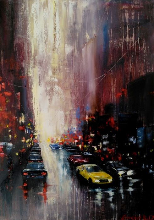 Нью-Йорк у дощі, картина маслом, 50х70 см