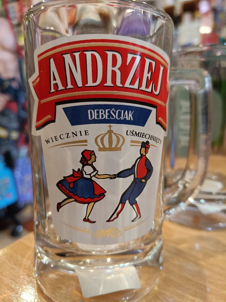 Kufel szklany z imieniem Andrzej, upominek dla Andrzeja, nowy