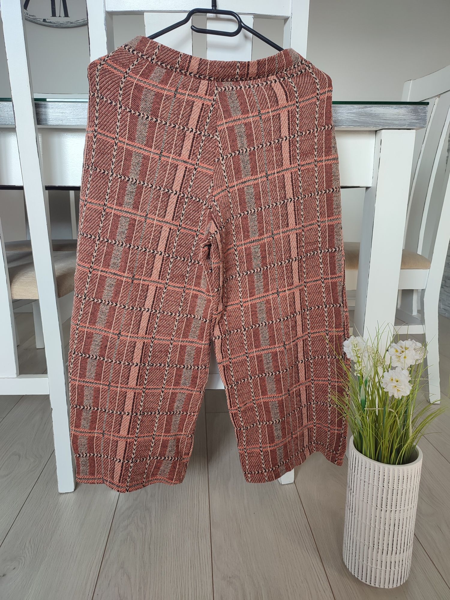 ZARA Spodnie Culotte w Kratę z Ozdobną Klamrą Rozmiar S 36