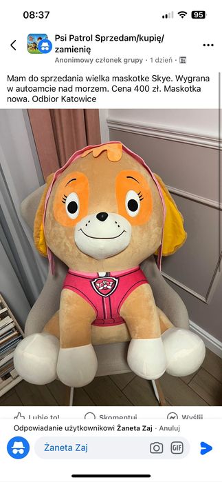 Olbrzymia maskotka Skye Nowa Psi Patrol