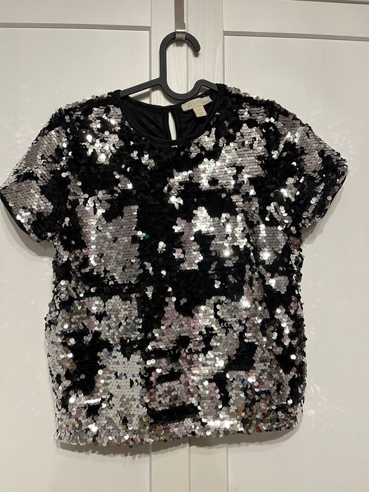 Primark bluzka z cekinami 146 cm 10-11 czarna cekiny efektowna